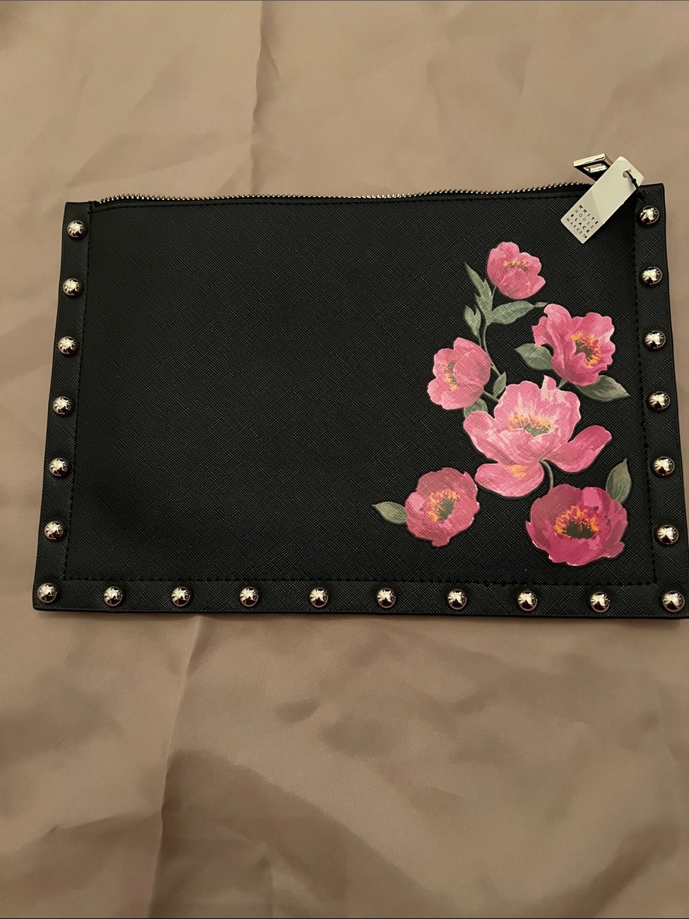 White House Black Market Black Clutch with Pink Floral Accent